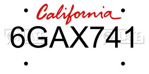 6GAX741 California License Plate