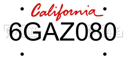 6GAZ080 California License Plate