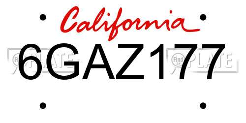 6GAZ177 California License Plate