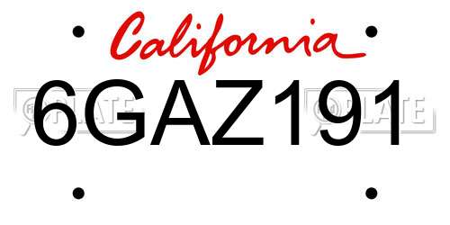 6GAZ191 California License Plate