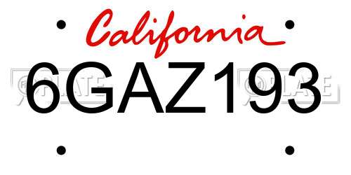 6GAZ193 California License Plate