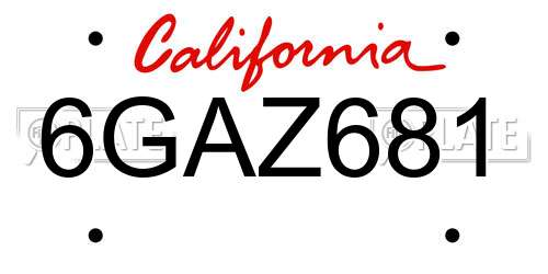 6GAZ681 California License Plate