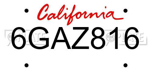 6GAZ816 California License Plate