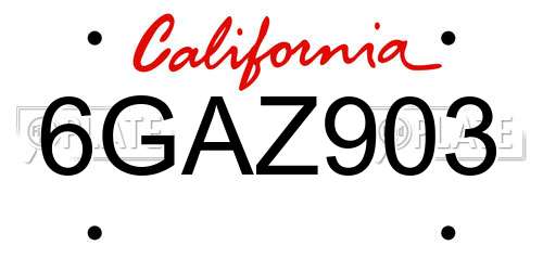 6GAZ903 California License Plate