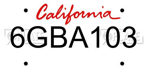 6GBA103 California License Plate