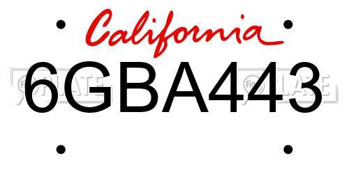 6GBA443 California License Plate