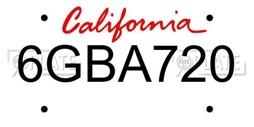 6GBA720 California License Plate