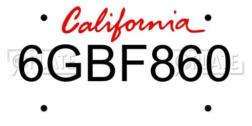 6GBF860 California License Plate
