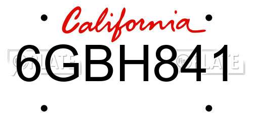 6GBH841 California License Plate