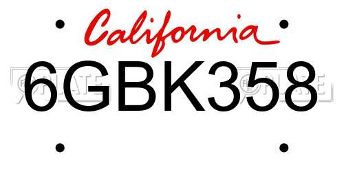 6GBK358 California License Plate