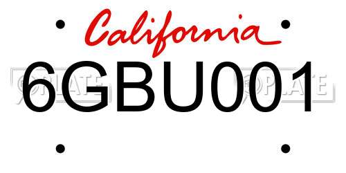 6GBU001 California License Plate