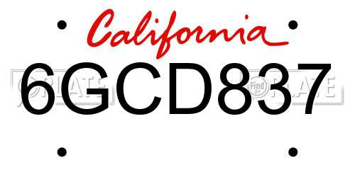 6GCD837 California License Plate