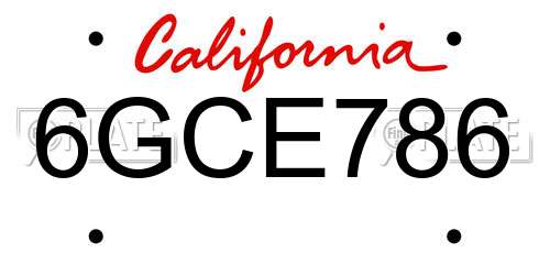 6GCE786 California License Plate