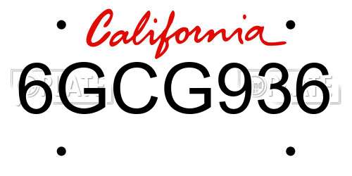 6GCG936 California License Plate