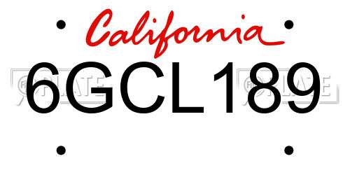 6GCL189 California License Plate