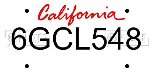 6GCL548 California License Plate