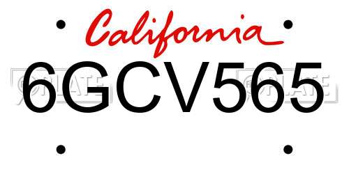 6GCV565 California License Plate