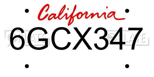 6GCX347 California License Plate