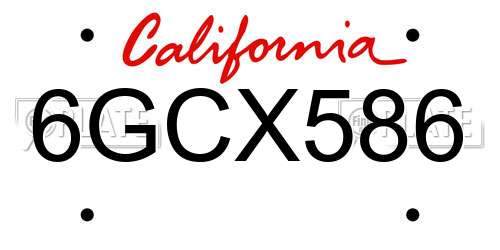 6GCX586 California License Plate