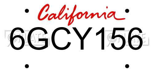 6GCY156 California License Plate