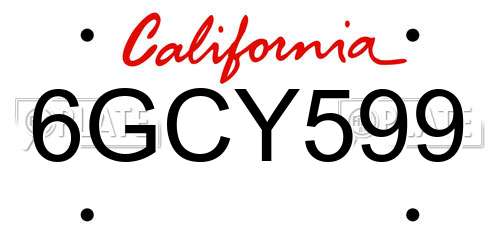 6GCY599 California License Plate