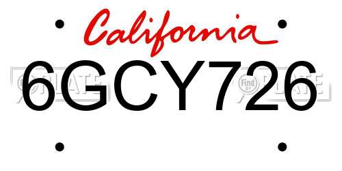 6GCY726 California License Plate
