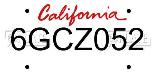 6GCZ052 California License Plate