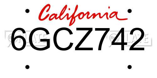 6GCZ742 California License Plate