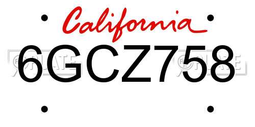 6GCZ758 California License Plate