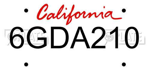 6GDA210 California License Plate