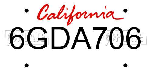 6GDA706 California License Plate