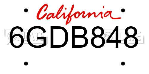 6GDB848 California License Plate