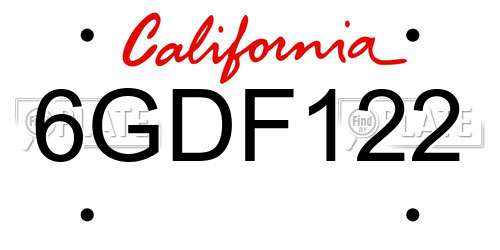 6GDF122 California License Plate
