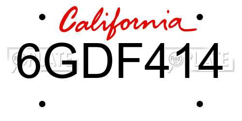 6GDF414 California License Plate