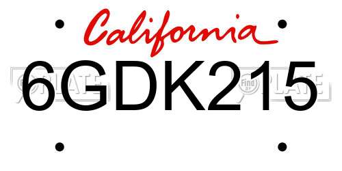 6GDK215 California License Plate
