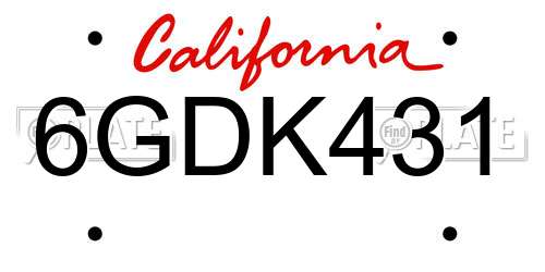 6GDK431 California License Plate