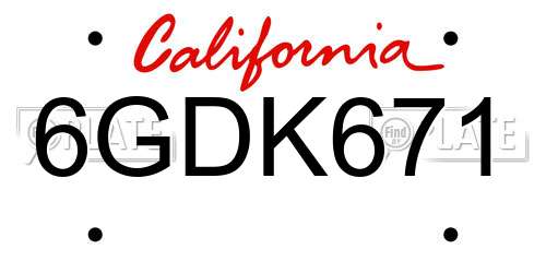 6GDK671 California License Plate