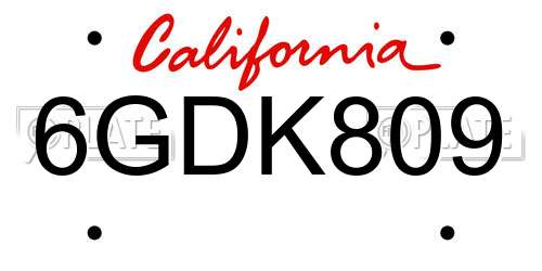 6GDK809 California License Plate