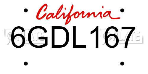 6GDL167 California License Plate