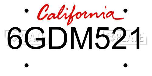 6GDM521 California License Plate