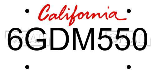 6GDM550 California License Plate