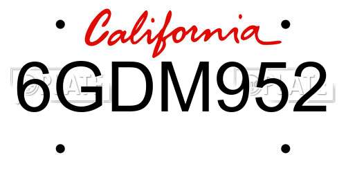 6GDM952 California License Plate