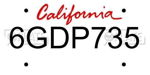 6GDP735 California License Plate