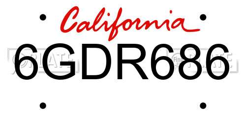 6GDR686 California License Plate