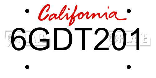 6GDT201 California License Plate