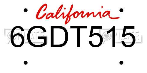 6GDT515 California License Plate