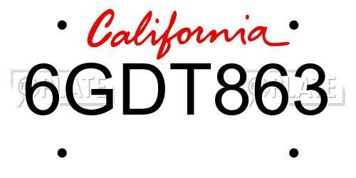 6GDT863 California License Plate
