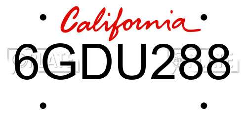 6GDU288 California License Plate