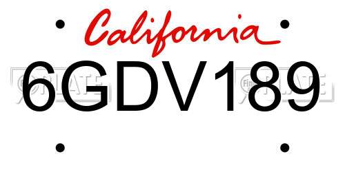 6GDV189 California License Plate