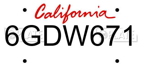 6GDW671 California License Plate
